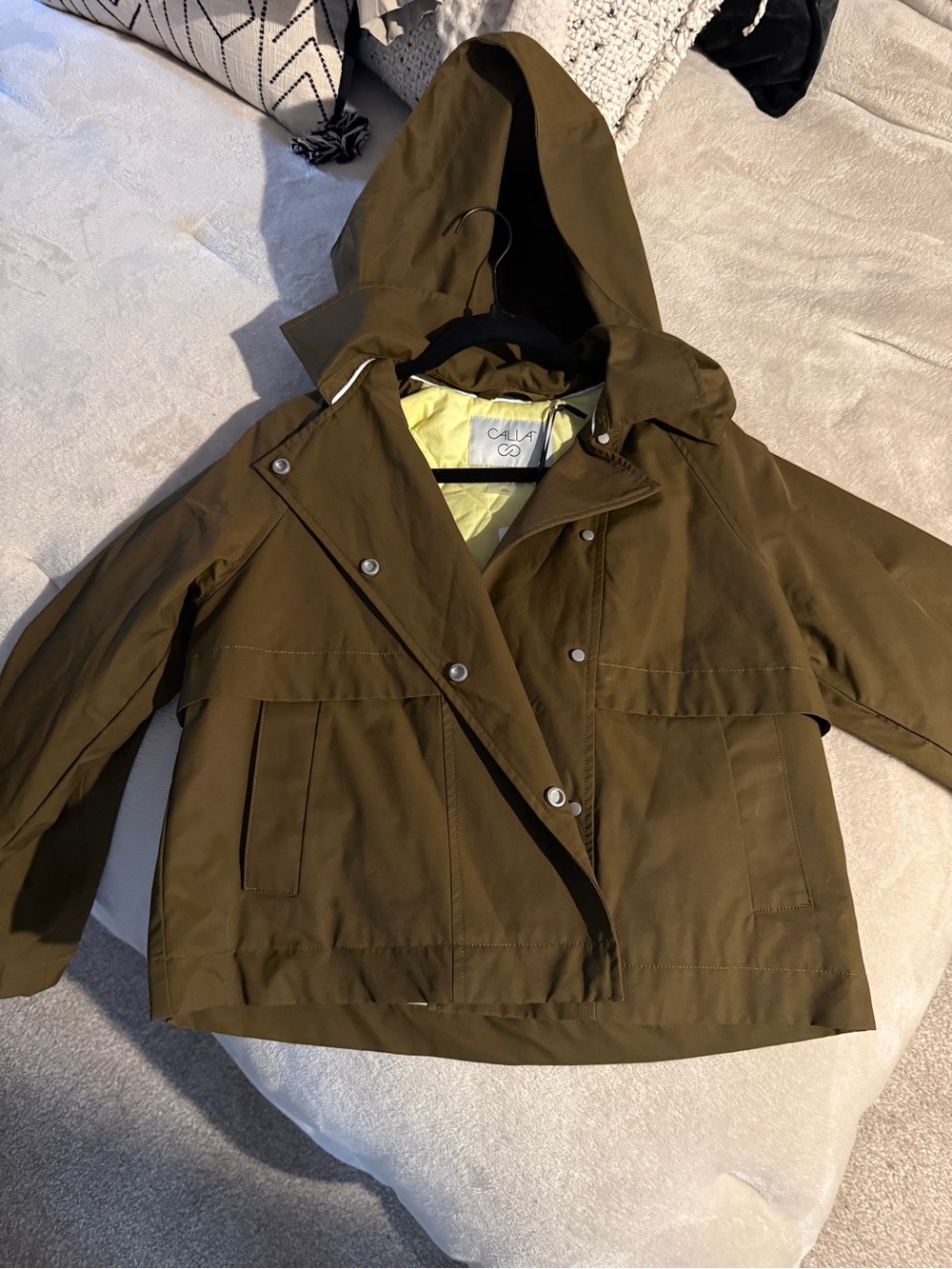 Calia Hooded Trench Coat - Olive Green XS